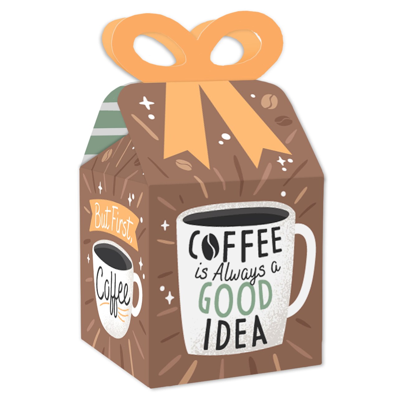 Big Dot of Happiness But First, Coffee - Square Favor Gift Boxes - Cafe Themed Party Bow Boxes - Set of 12